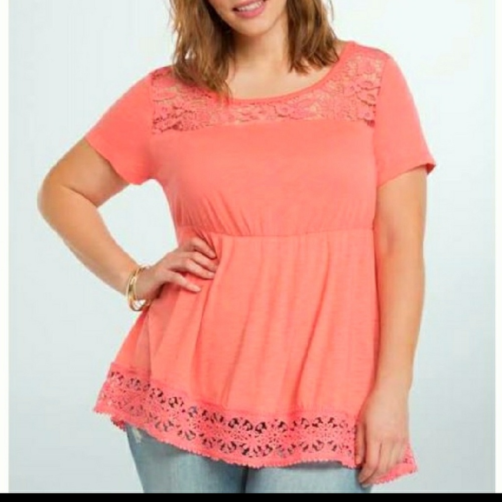 Coral Lace Inset Top w/ Empire Waist